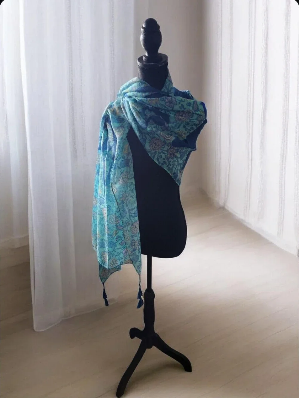 Lightweight Blue Mantra Floral Scarf - Women's Accessory